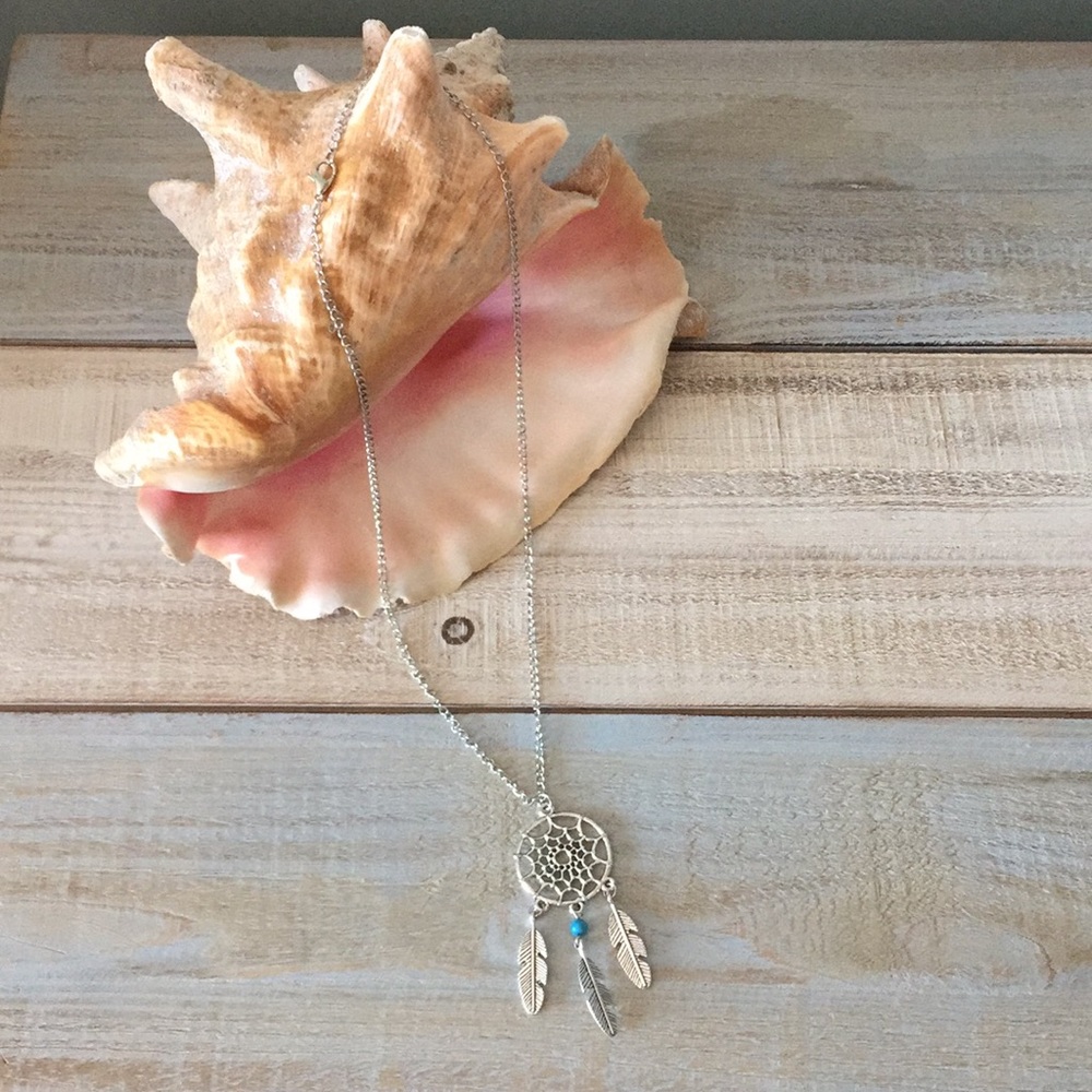 New Silver Turquoise DreamCatcher Necklace - Picture 2 of 4